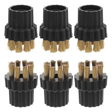 Imagem de Operitacx Pacote com 6 cabeças de escova de limpeza a vapor - escovas de cerdas de cobre com rosca M8 para esfregões e limpadores a vapor - limpeza de várias superfícies para pisos, azulejos e
