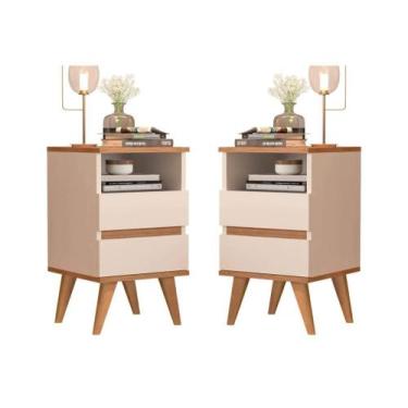 Imagem de Kit 2 Mesas de Cabeceira Off White  Pop Moderna com 2 Gavetas - Cal Mo