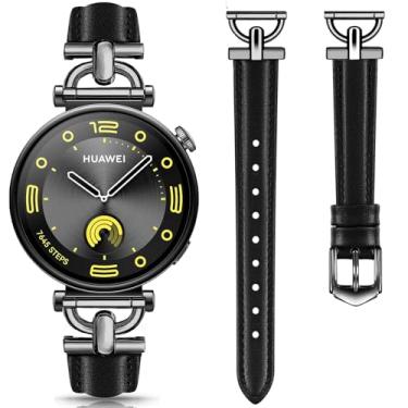 Imagem de DEALELE Pulseiras compatíveis com Huawei Watch GT5 Pro 42 mm / GT5 41 mm / GT4 41 mm / Garmin Venu 3S / Forerunner 265S / 255S / Fossil Gen 6 feminina, pulseira de metal de couro macio de 18 mm, preta