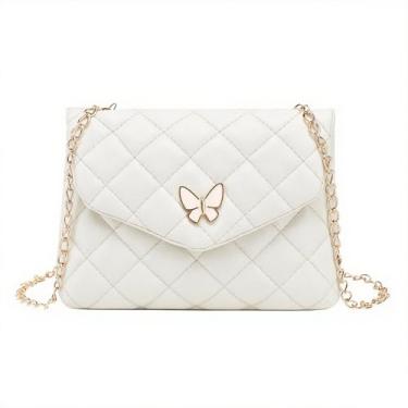 Imagem de Bolsa tiracolo acolchoada feminina moderna bolsa de ombro borboleta bolsa transversal carteira de telefone com corrente designer bolsas, Branco, Branca