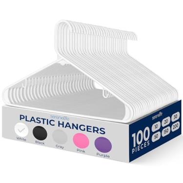 Imagem de SereneLife Cabides de plástico padrão branco – conjunto de cabides tubulares duráveis e resistentes para economia de espaço, ideal para lavanderia/uso diário, pode suportar até 2,5 kg. Para casacos