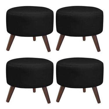 Imagem de Kit 4 Puffs Decorativos Redondo Couro Preto