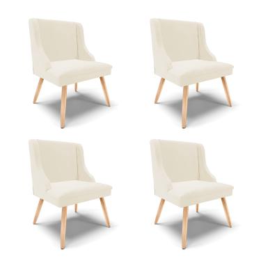 Imagem de Kit 04 Cadeiras de Jantar Liz Veludo Bege Pés Palito Natural - D'Rossi
