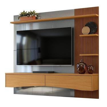 Imagem de Painel Para Tv De Até 65 2 Gavetas Elise Cinza Perolizado-tauari Ripado