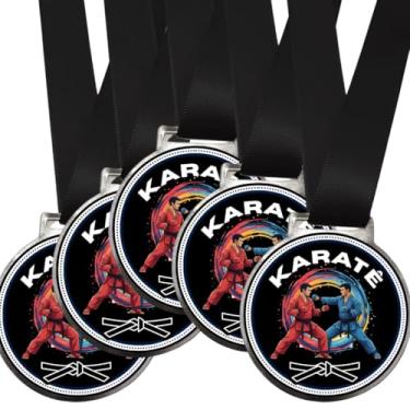 Imagem de Kit 5 Medalhas Para Karatê Premiação de Torneio de Luta Campeão 50mm Com Fita Preta