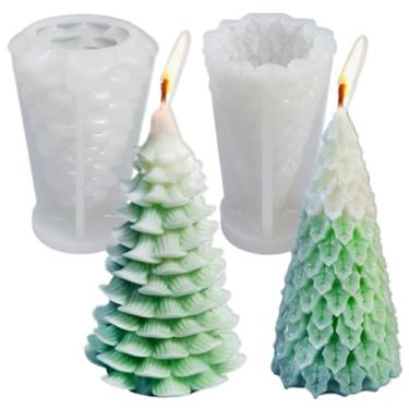 Imagem de 2 peças de molde de vela de silicone para árvore de Natal 3D, sabonete, resina epóxi, cera de fundição, faça você mesmo, artesanato, bolo, chocolate, suprimentos de decoração de festa em casa