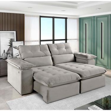 Imagem de Sofá Retrátil E Reclinável Texas 1,94m Veludo Cor Cinza 2107 Usb Com Kit Usb