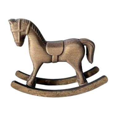 Imagem de Ioensy Cavalo de balanço vintage de madeira, peça decorativa colecionável para mesa de cabeceira, estatueta de cavalo de balanço, decoração para mesa de TV, Marrom Escuro
