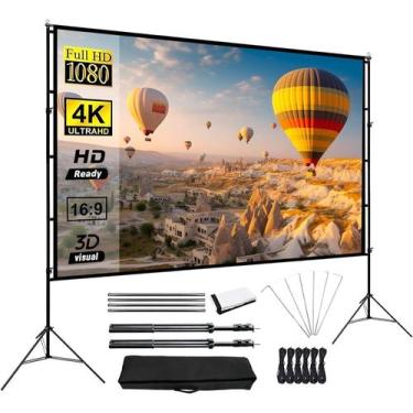 Imagem de Tela de projetor MSTJRY de 150 polegadas 4K 16:9 HD portátil com supor