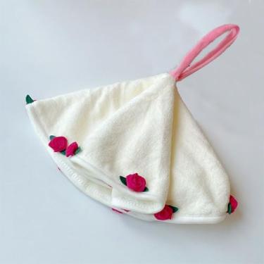 Imagem de CDHZYQ Toalhas de mão com buquê de rosas para banheiro 36 x 35 cm de lã coral redonda criativa rosa toalha de mão macia para banheiro (branca)