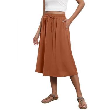 Imagem de Saia Witsmile Summer Chiffon Bohemia Midi de cintura alta feminina