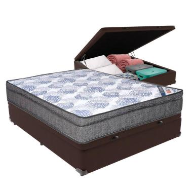 Imagem de Cama Box Baú Bege Ortobom Colchão Iso Molas E Pillow Viúvo Marrom