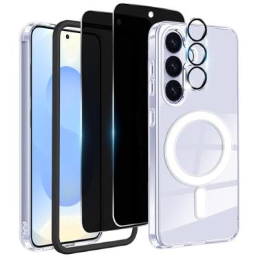 Imagem de Capa magnética para Samsung Galaxy S25 FE, com 2 protetores de tela de privacidade e 1 protetor de lente de câmera, [antiamarelamento], [militar à prova de choque], capa magnética fina para celular