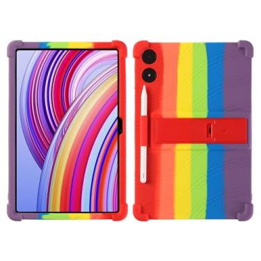 Imagem de QYiiD Capa para tablet Xiaomi Redmi Pad Pro/Xiaomi Poco Pad 2024 de 12,1 polegadas, capa de suporte dobrável de silicone leve para crianças, proteção contra choques macios para, arco-íris