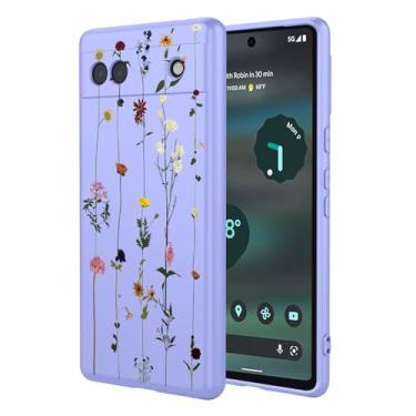 Imagem de OEURVQO Capa artística para Google 6A, capa de silicone líquido de toque macio com forro fofo, compatível com carregamento sem fio, capa protetora para Google Pixel 6A, roxo elegante