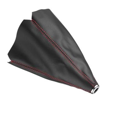 Imagem de Capa de botão de mudança de marchas de couro PU preto, ponto vermelho, fácil instalação, visual personalizado para interior de carro, decoração elegante, ajuste universal, confortável e durável