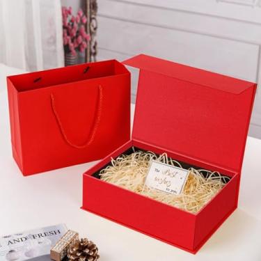 Imagem de Caixas de presente magnéticas com tampas para presentes, Caixa de armazenamento retangular dobrável, para pedidos de damas de honra, aniversários e casamentos,Red 5 packs,13x9.5x4.7inch