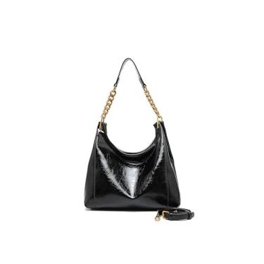 Imagem de Bolsa de ombro feminina - bolsas de ombro pequenas - bolsas estruturadas com alça superior - couro vegano com alça ajustável, Preto, Small, Bolsa quadrada pequena transversal