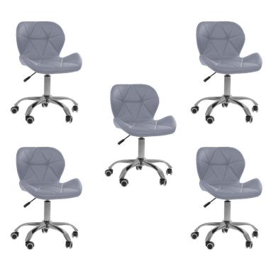 Imagem de Kit 5 Cadeiras Office Eiffel Slim Com Base Giratória E Ajustável Cinza