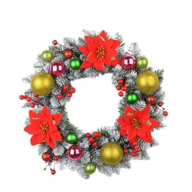 Imagem de Esquirla Guirlanda de Natal para Porta de Entrada com Bolas e Flores, Guirlanda Redonda de Inverno, Decoração de Natal para Escritório, Casamento, Janela e, Bolas Douradas