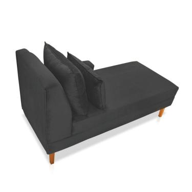 Imagem de Divã Chaise Jade 1,60 Cm Pés Chanfrado Veludo Preto Grafite