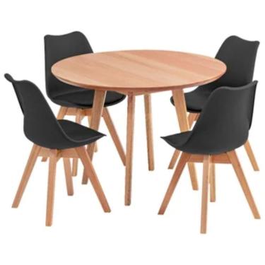 Imagem de Conjunto Sala De Jantar– Mesa Redonda 90cm + 4 Cadeiras Estofadas Ergonômicas Suportam Até 120kg