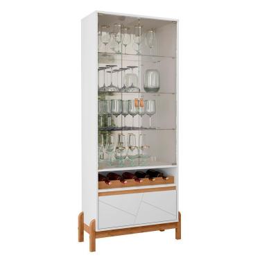 Imagem de Cristaleira Bari 2 Portas E 1 Gaveta Com Adega Branco-cedro - Casa D Branco-cedro