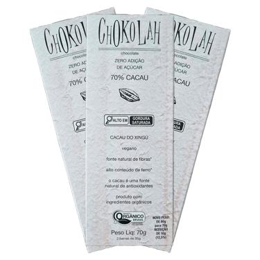 Imagem de Kit 3X: Chocolate 70% Cacau Zero Açúcar Orgânico CHoKolaH 70g