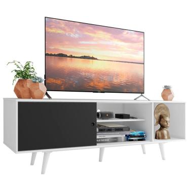 Imagem de Rack para TV até 65" Dubai Branco/Preto Madesa
