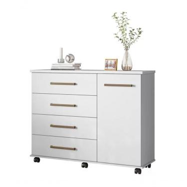 Imagem de Comoda 04 Gavetas Flora Branco Com Rodizios Demobile Branco