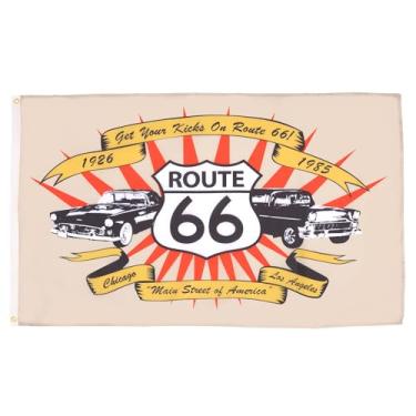 Imagem de Drapeau Poliéster 100D Route 66 avec Oeillets Mettalliques, 150cm x 90cm