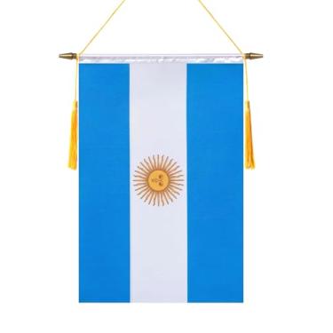 Imagem de TMHTMH Bandeira de parede da Argentina de 45,7 x 30,5 cm, poste de madeira para pendurar e acabamento acetinado duplo, bandeira argentina, para sala de casa, sala de aula escolar, clube e porta