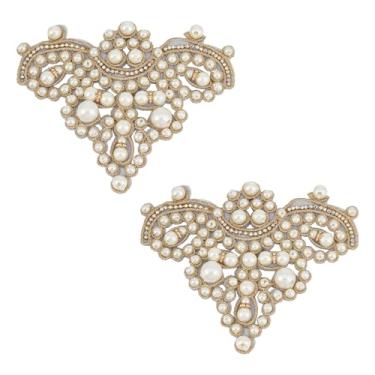 Imagem de letsinstyle 2 peças de apliques de contas de pérolas, apliques de imitação de pérolas, acessório de costura floral dourada para vestido, saia, jeans, jaqueta, camisola, chapéu, bolsa, faça você mesmo