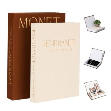 Imagem de Livros decorativos – Conjunto de 2 caixas cobertas de linho melhora sua mesa de centro, decorações de estante, livro falso/falso de estética para decoração de casa moderna, caixa de joias e caixa de