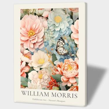 Imagem de William Morris Canvas Wall Art Botânico Flores Poster Impressão Borboleta e Peônia Natureza Imagem Vintage Arte de Algodão Galeria Pintura Embrulhada para Quarto Sala de Estar Escritório Decoração