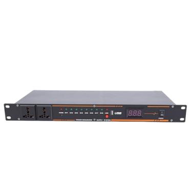 Imagem de OPPWONG Condicionador Sequenciador de Energia, 10 Tomadas USB Reduzem Impacto Condicionador de Energia de Tensão Com Display Digital HD Com Equipamento de áudio de Proteção Múltipla (plugue da ue)