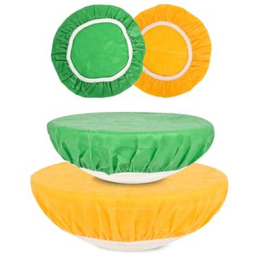 Imagem de BERBAM Capas reutilizáveis para tigela à prova de pão (2 grandes) - Capas de tigela de cera de abelha de algodão reutilizáveis com borda elástica, tampa de tigela de fermento para armazenamento de