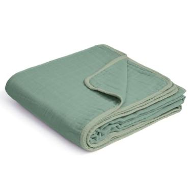 Imagem de ZPECC Cobertor de musselina para bebês mais espesso, algodão orgânico 76 x 101 cm, colcha hipoalergênica para bebês essenciais, cueiro para berço, verde, sálvia