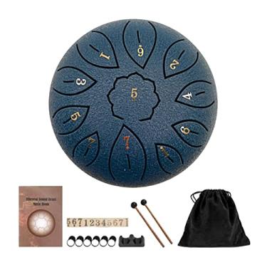 Imagem de barenx Instrumento de percussão com língua de aço, tambor de mão, com marretas de tambor, bolsa de viagem, livro de música, ioga, meditação, presente para iniciantes profissionais - azul-marinho
