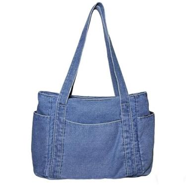 Imagem de Bolsa casual jeans, bolsa feminina com vários bolsos, azul claro, Azul claro, Medium