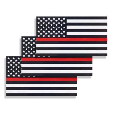 Imagem de TMHTMH 3 peças de adesivos de carro de linha vermelha fina dos EUA, decalque de vinil da bandeira de bombeiro americano de 7 x 12 cm para fora do carro, para-choques de janela de carro, caminhão