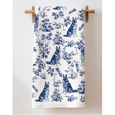 Imagem de Ezen66Gifts Toalha de cozinha para cachorro pastor alemão Toile De Jouy - Inspirado na decoração de cozinha Toile De Jouy - Presente de toalha de prato para mulheres - Amantes de cães pastor alemão no