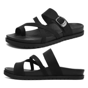 Imagem de KuaiLu Sandálias ortopédicas femininas com almofada de suporte de arco confortável tapete de ioga slides moda verão praia sandálias planas ajustáveis bico aberto viagem ao ar livre fascite plantar