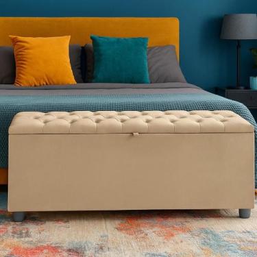 Imagem de Baú Recamier Cor Areia Sara Com Capitonê 190cm Para Cama King - Lv - L