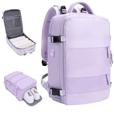 Imagem de Mochila De Viagem Grande Unissex Com Porta USB Compartimento Para Tênis Bolso Para Itens Úmidos Alças Acolchoadas Multiuso Trabalho Academia Fim De Semana (LILAS)