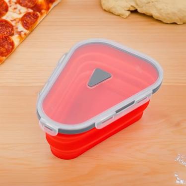Imagem de Pote Expansível de Silicone para Pizza com Tampa Hermética, Vermelho, 5 Bandejas Separadoras, 25,5cm x 19cm, Armazenamento de até 5 Fatias