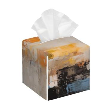 Imagem de Suporte quadrado de couro para caixa de lenços de tecido, pintura à prova d'água, retrô, organizador de papel facial com cinto inferior, estojo de lenços para mesa, banheiro, escritório, mesa, carro