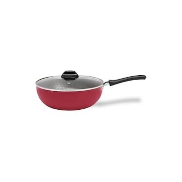 Imagem de Panela Wok Brinox Anis Cabo Baquelite Antiaderente Pro-Flon 2,3L 24cm Tampa de Vidro Borgonha