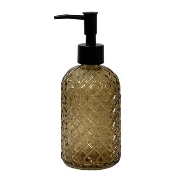 Imagem de Dispensador de sabão de vidro marrom para cozinha, conjunto de dispensador de sabonete líquido recarregável de 382 g, frasco de loção de cristal para decoração de casa moderna, bancada de banheiro