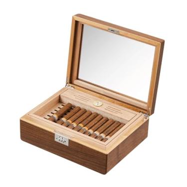 Imagem de HGTRH Caixa de charutos umidificador, armário de charutos com design de fechadura de combinação de umidificador embutido, design de janela, armário de charuto, nogueira